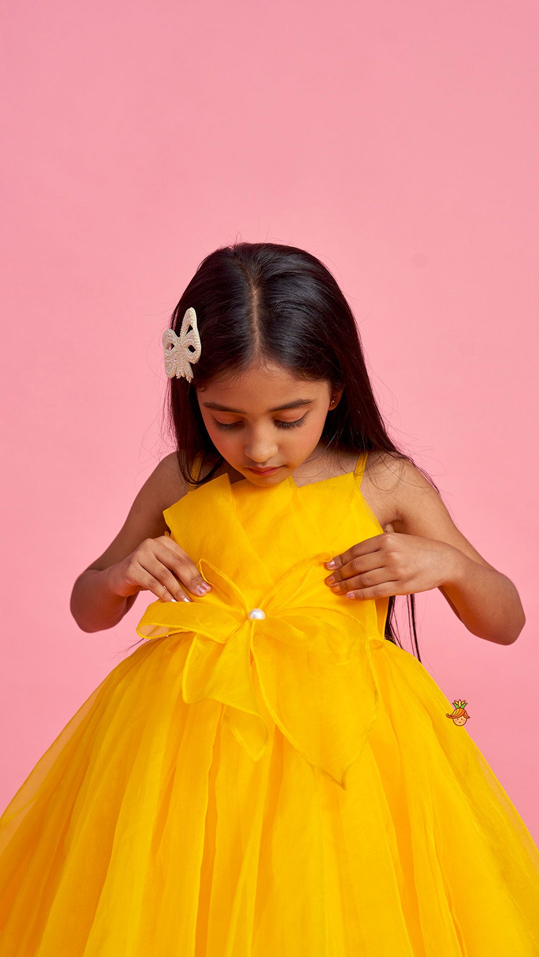 Pre Order: Spaghetti Straps Sleeveless Organza Yellow Dress