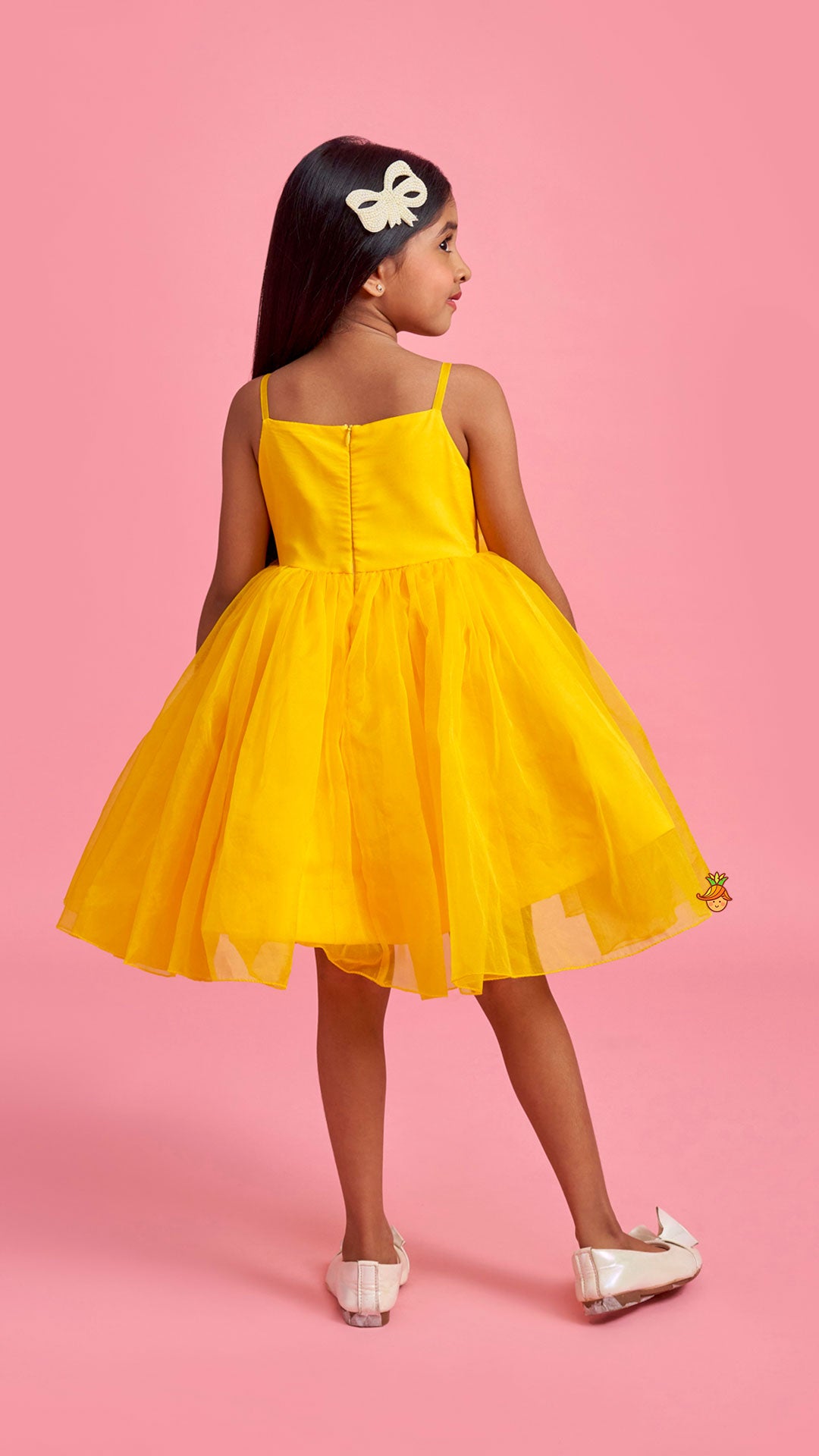 Pre Order: Spaghetti Straps Sleeveless Organza Yellow Dress