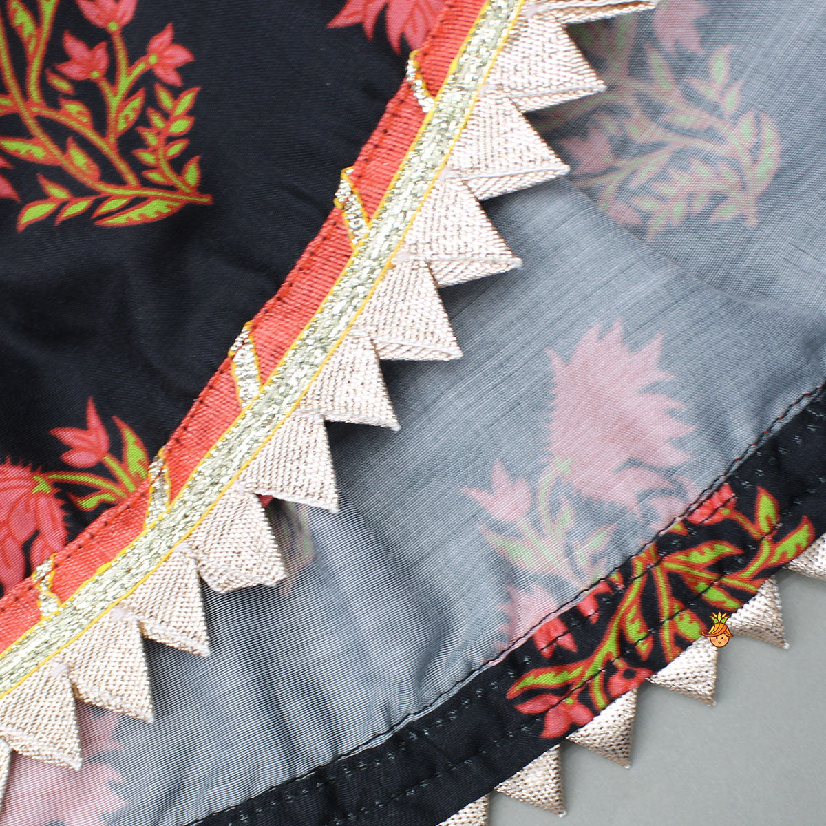 Pre Order: Black Cotton Floral Printed Kurti And Sharara With Net Dupatta