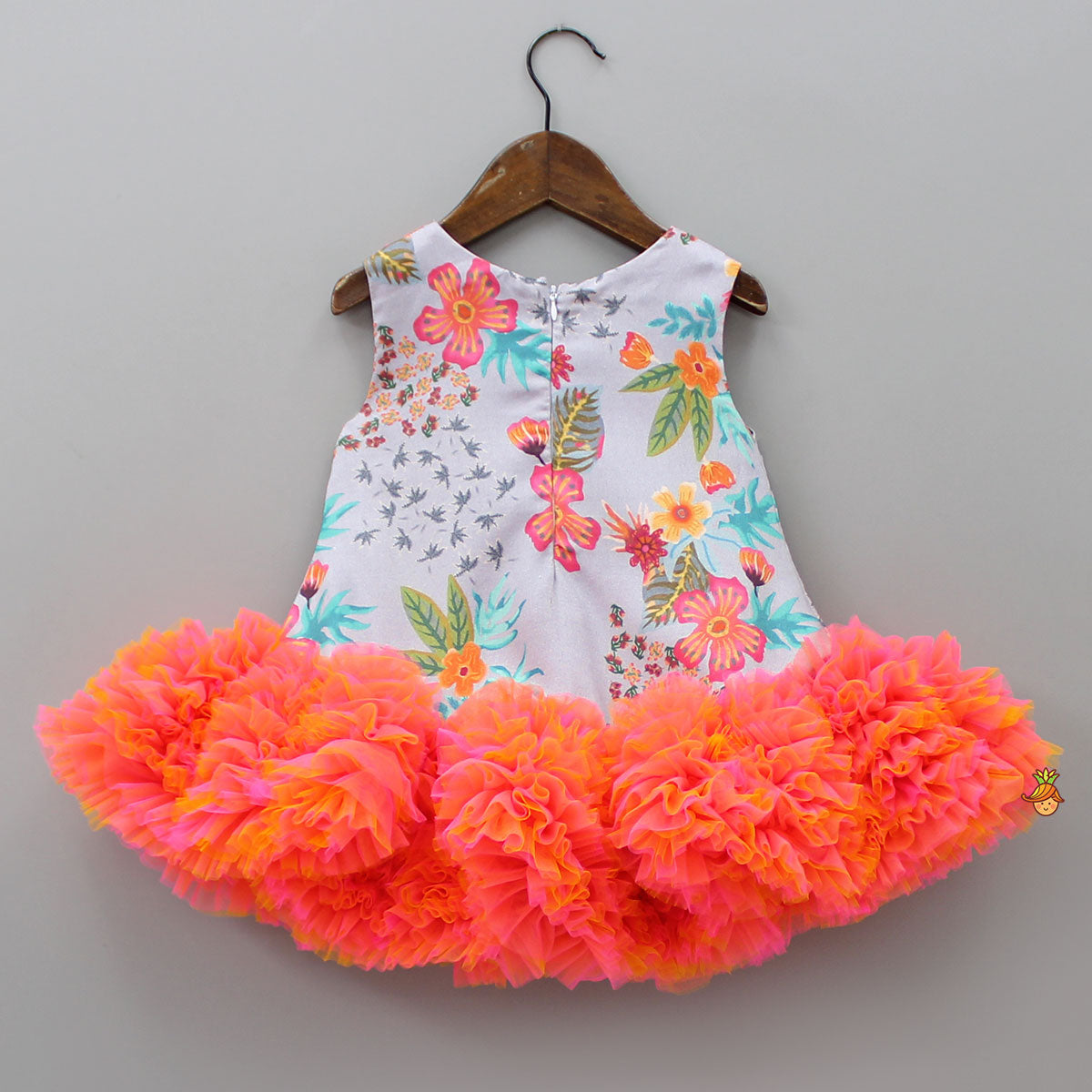 Pre Order: Grey Floral Printed Dress With Ruffle Hem