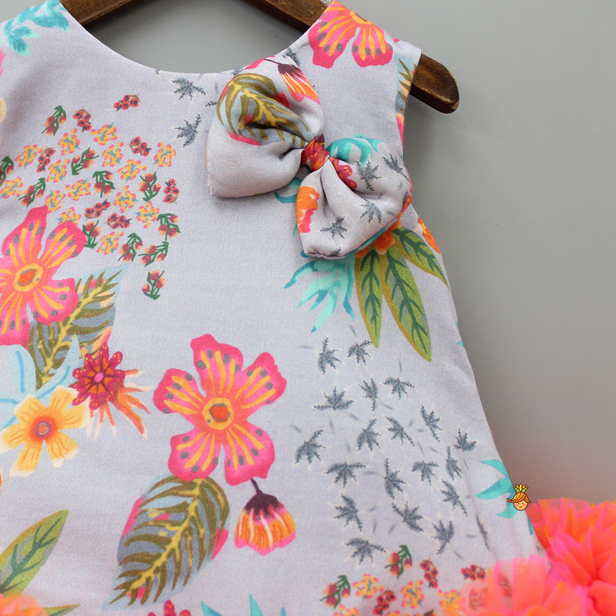 Pre Order: Grey Floral Printed Dress With Ruffle Hem