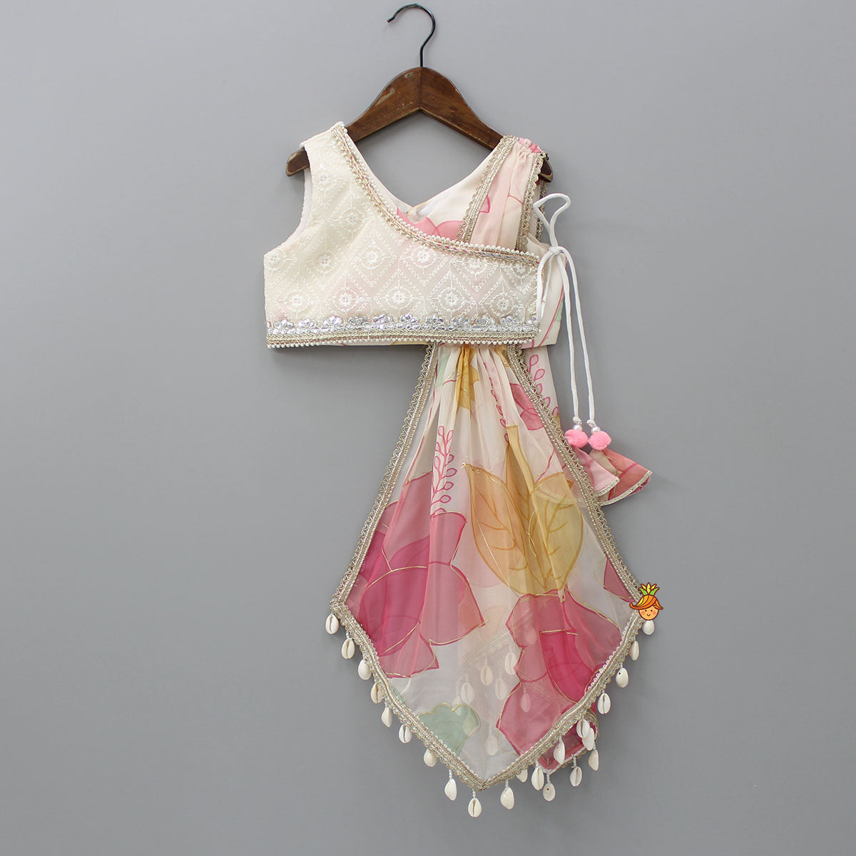 Pre Order: Elegant Organza Floral Printed Stylish Top With Lehenga