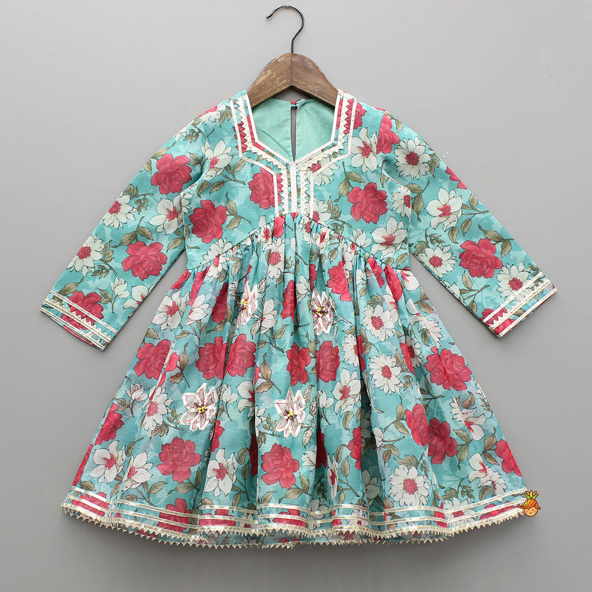 Pre Order: Floral Printed Kurti And Pink Flared Sharara