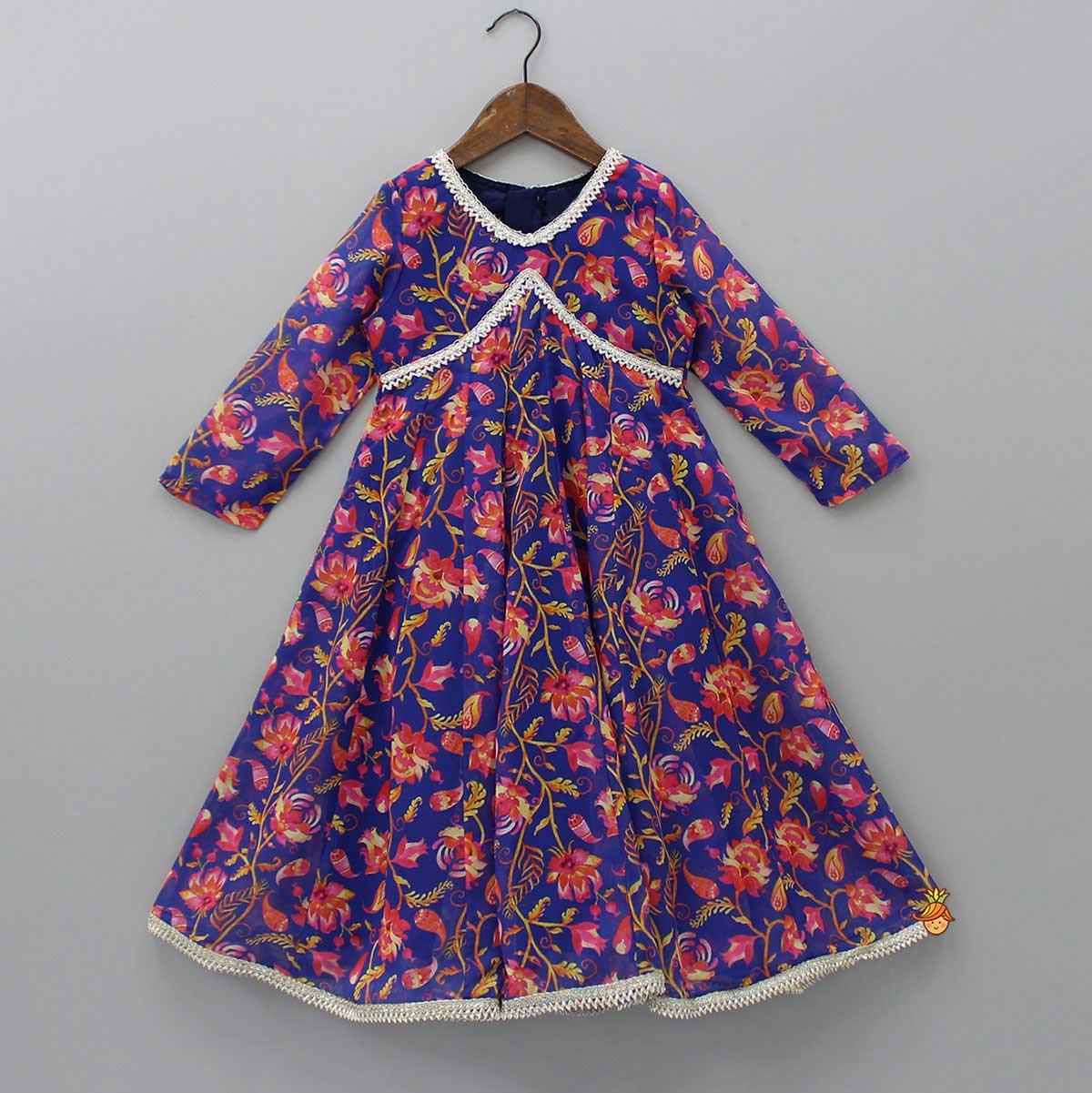 V Neck Printed Flared Georgette Blue Kurti