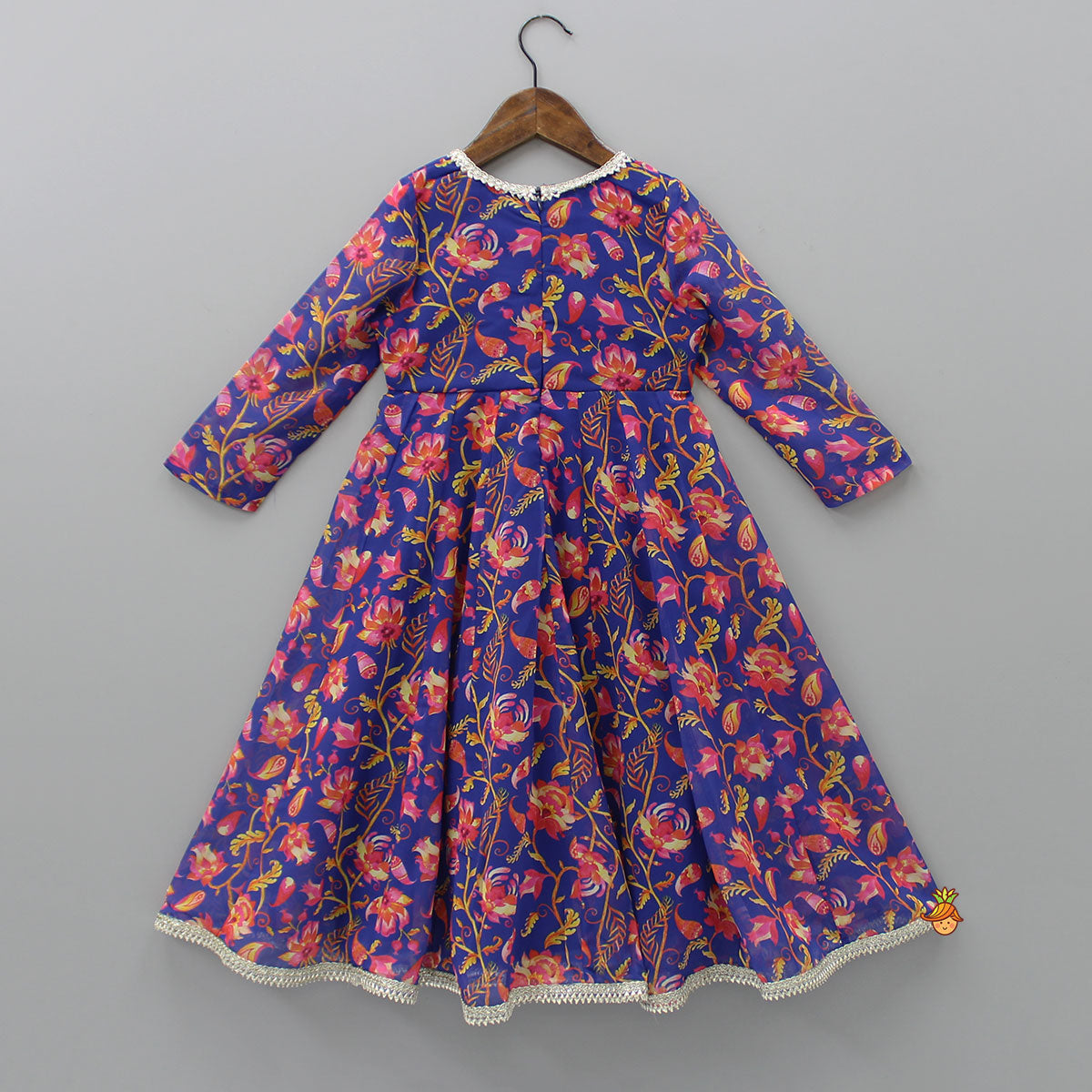 V Neck Printed Flared Georgette Blue Kurti