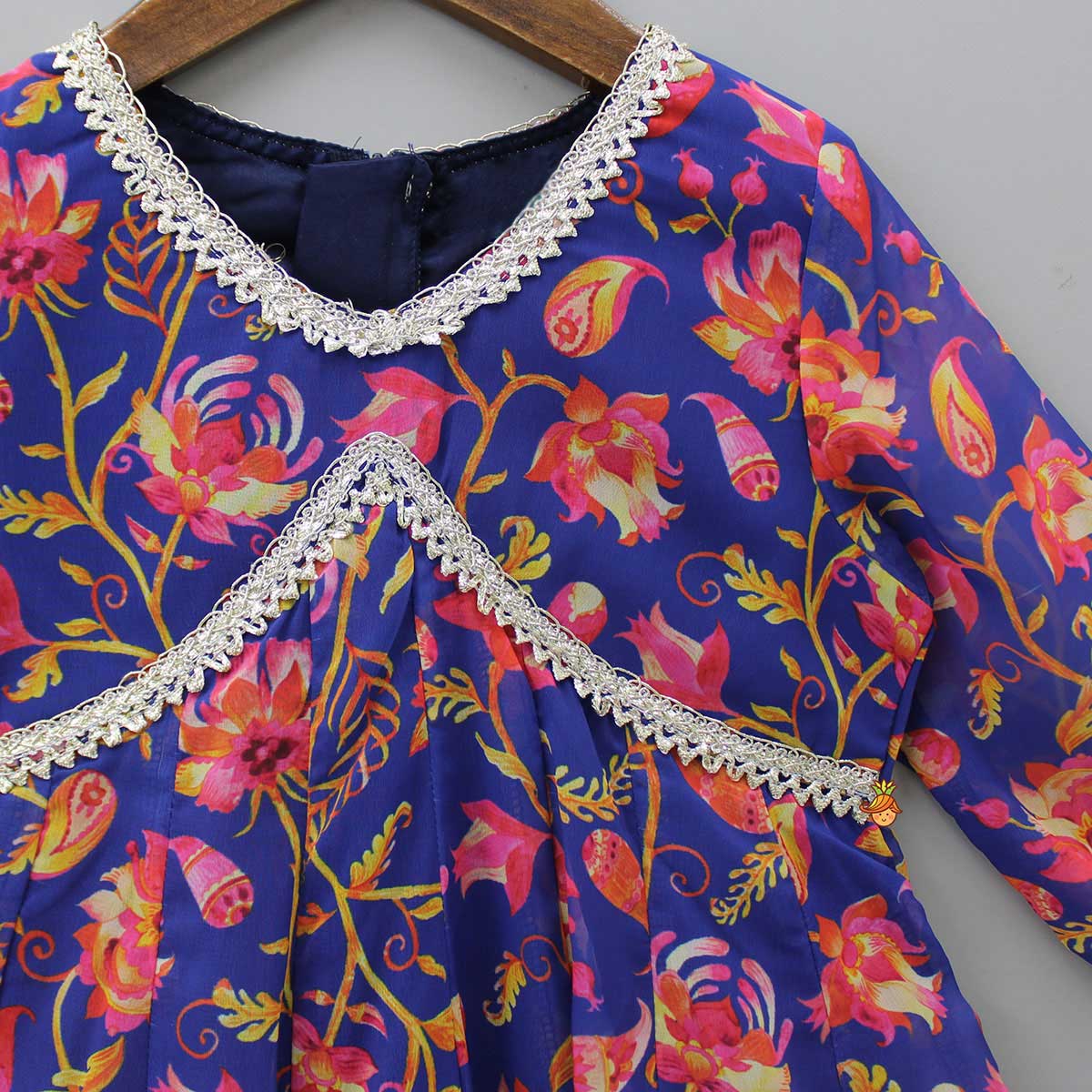 V Neck Printed Flared Georgette Blue Kurti