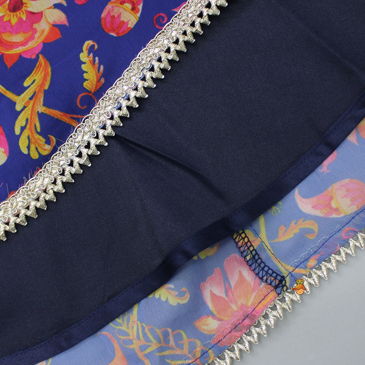 V Neck Printed Flared Georgette Blue Kurti