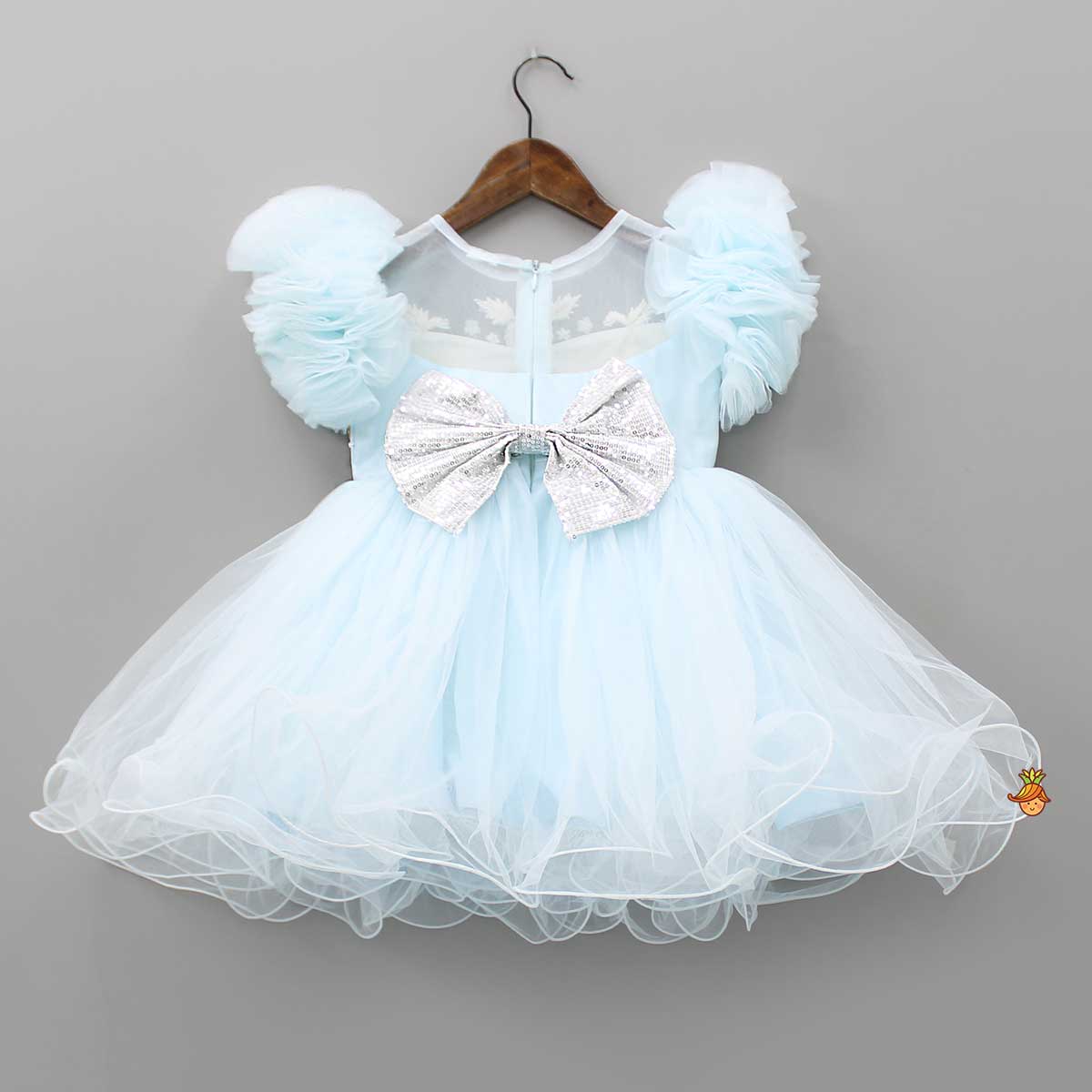 Pre Order: Cut Dana Embellished Blue Ruffled Sleeves Dress