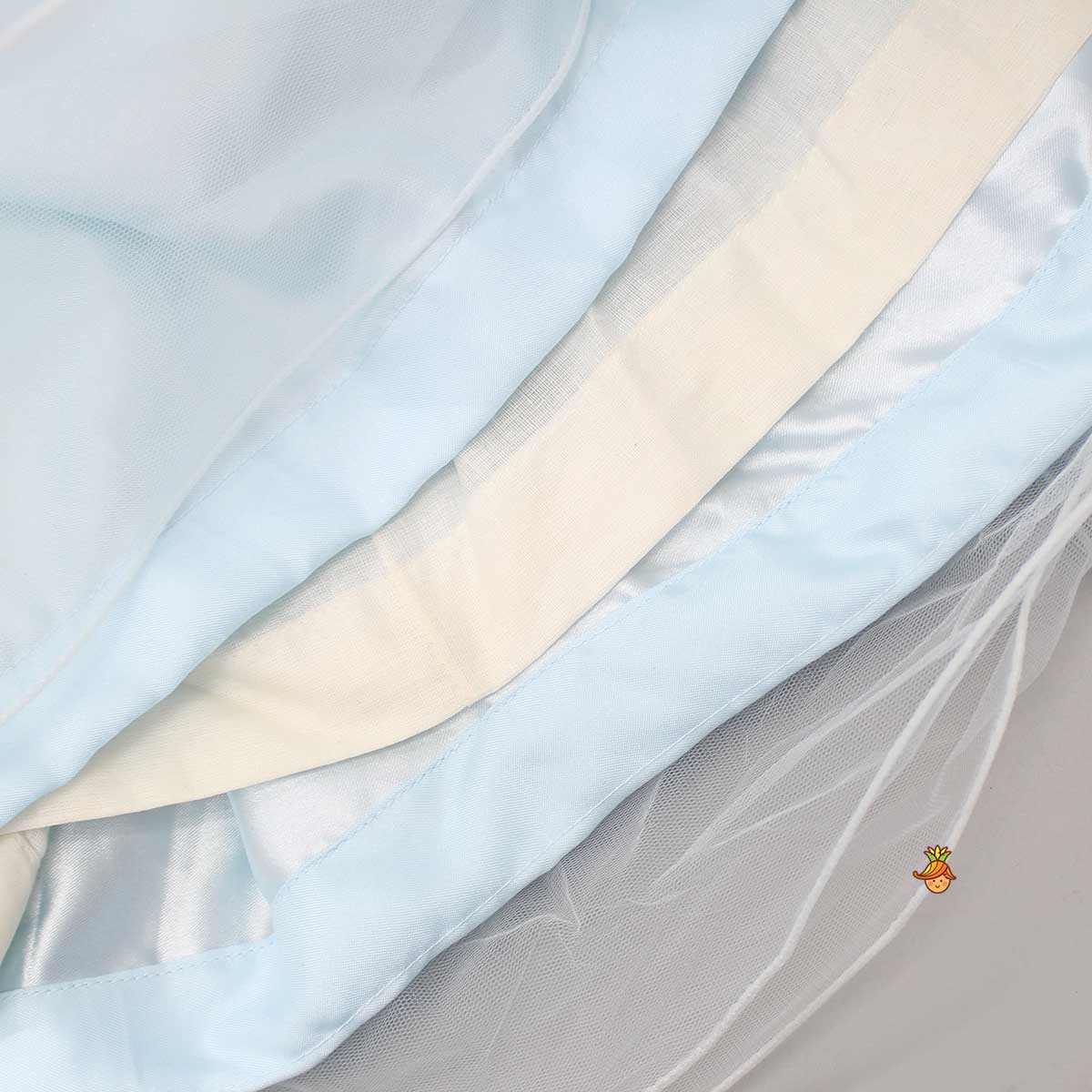 Pre Order: Cut Dana Embellished Blue Ruffled Sleeves Dress