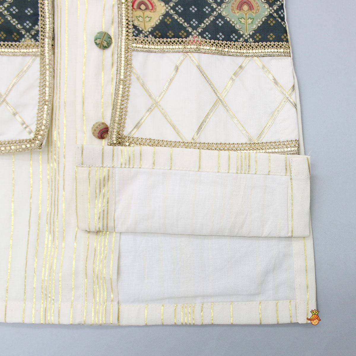 Pre Order: Lurex Stripes Off White Jacket Style Kurta And Pyjama