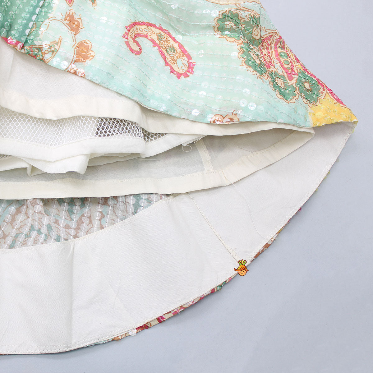 Pre Order: Elegant Pearl Embroidered Butterfly Top And Sequins Work Lehenga With Sling Bag