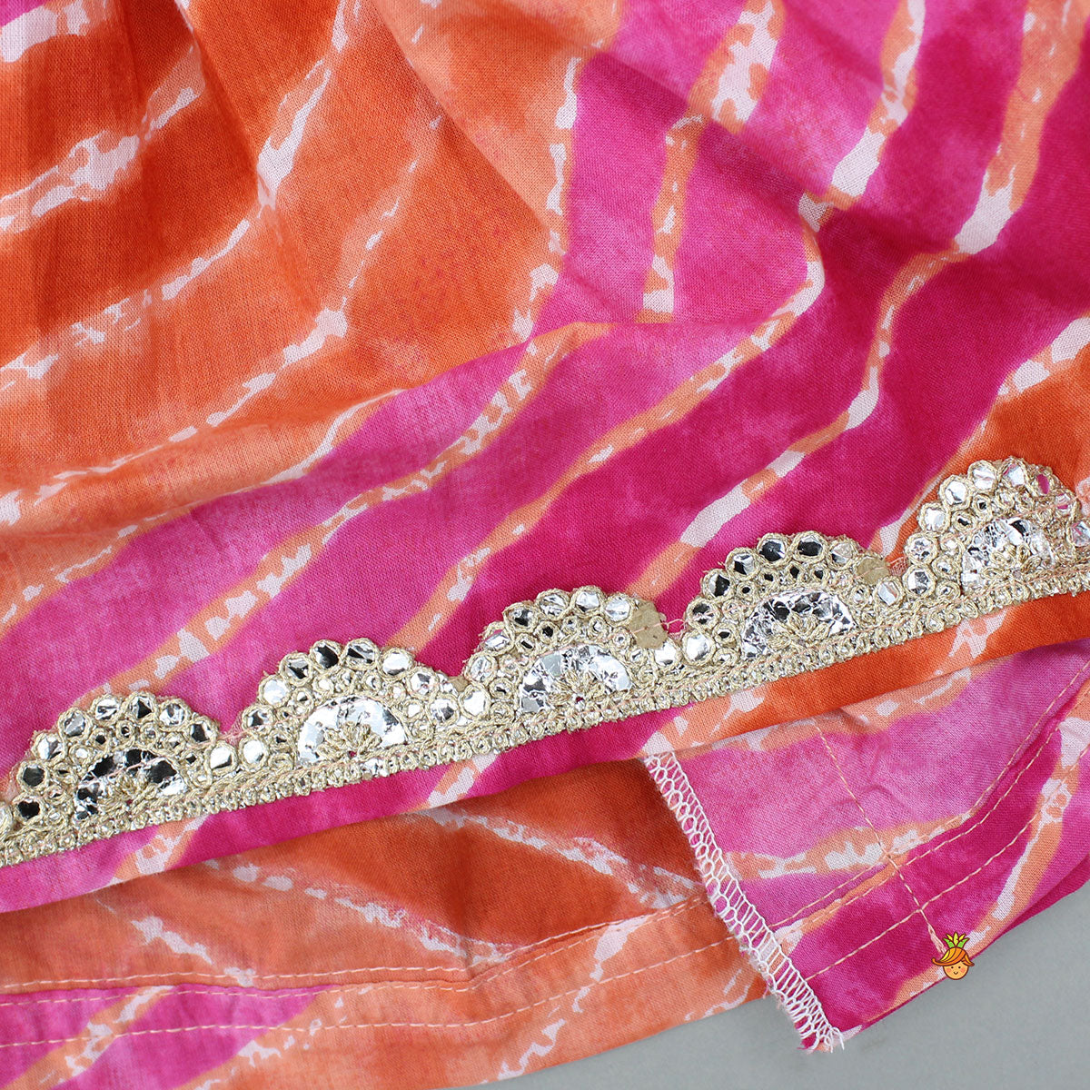 Pre Order: Multicolour Leheriya Printed Kurti With Lace Work Sharara And Dupatta