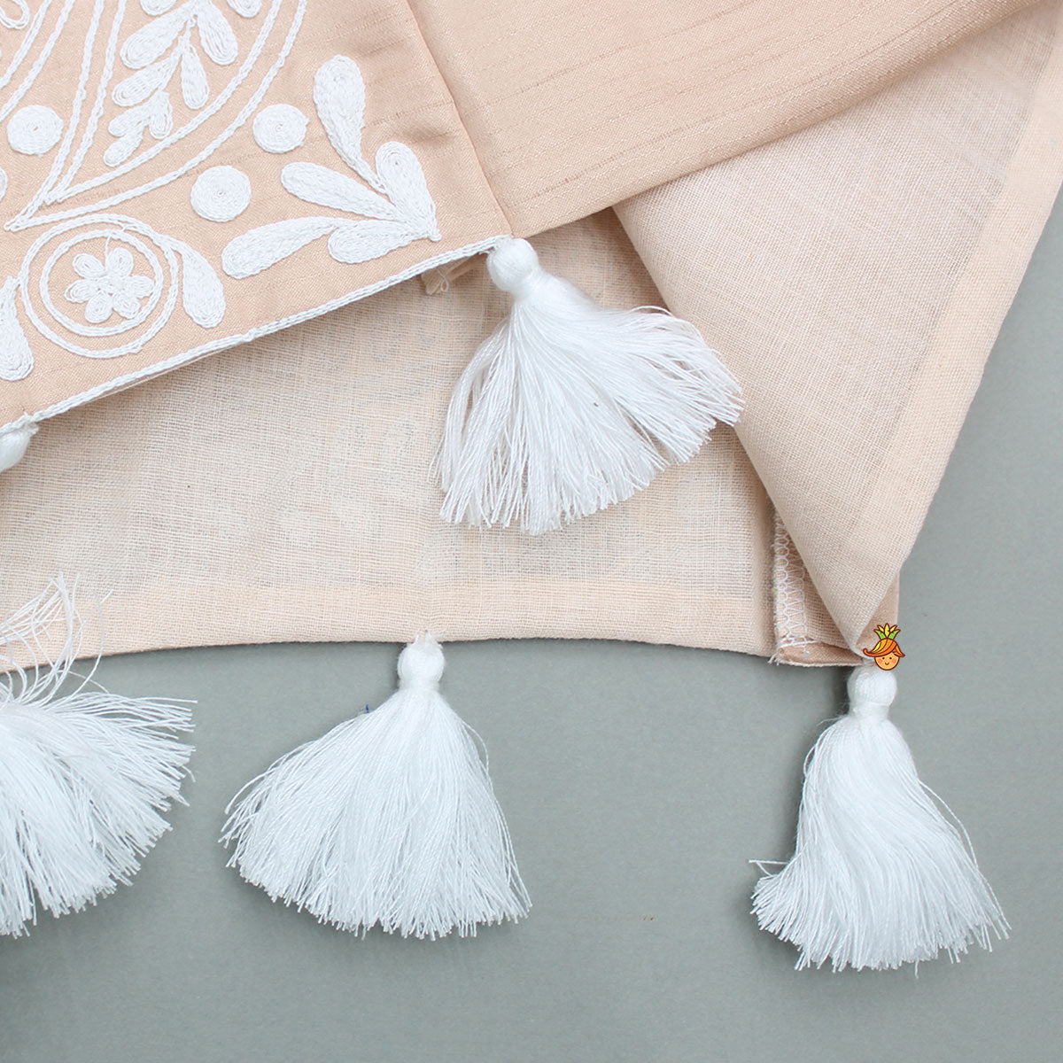 Pre Order: Floral Embroidered Fringed Hem Top And Flared Palazzo