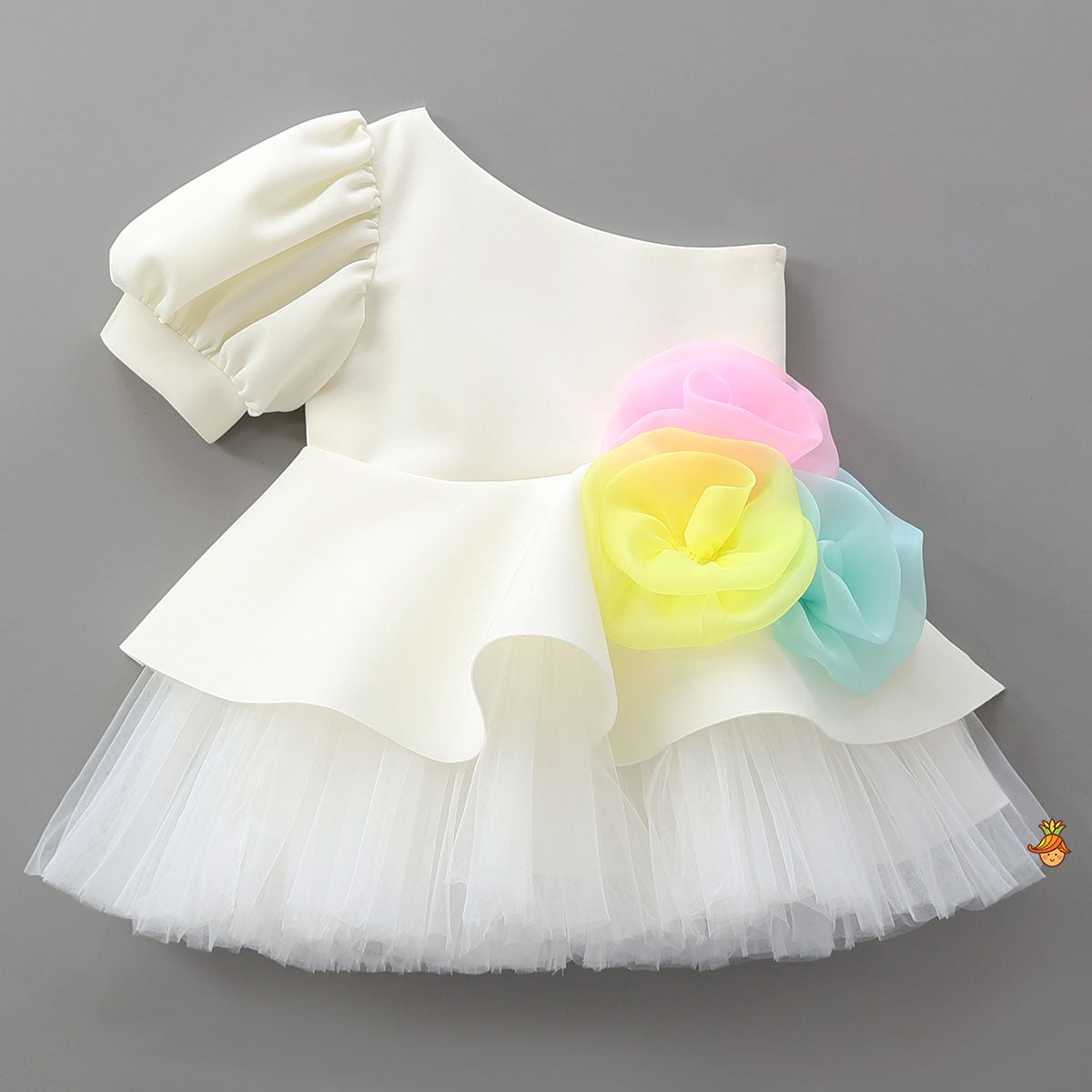 Colourful Flowers Adorned One Shoulder Dress