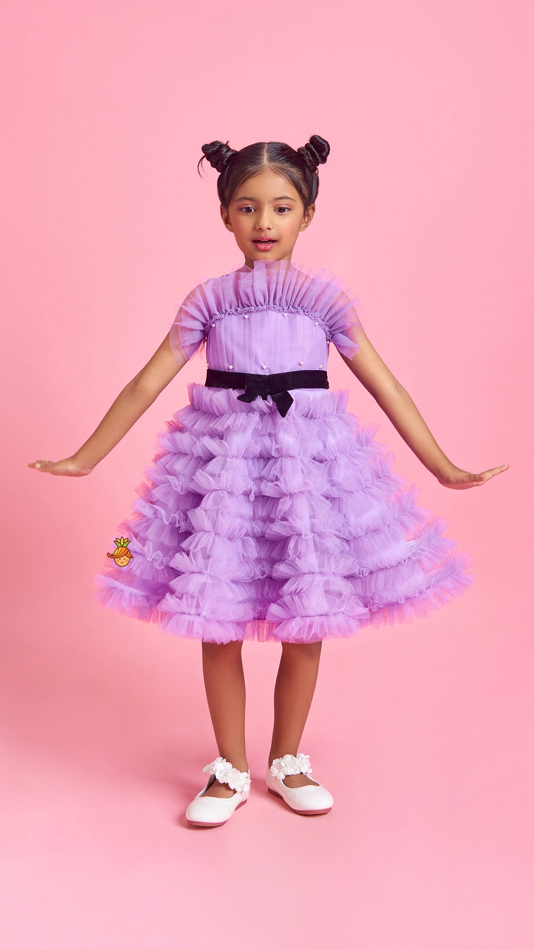 Ruffled Dress With Attached Bowy Belt