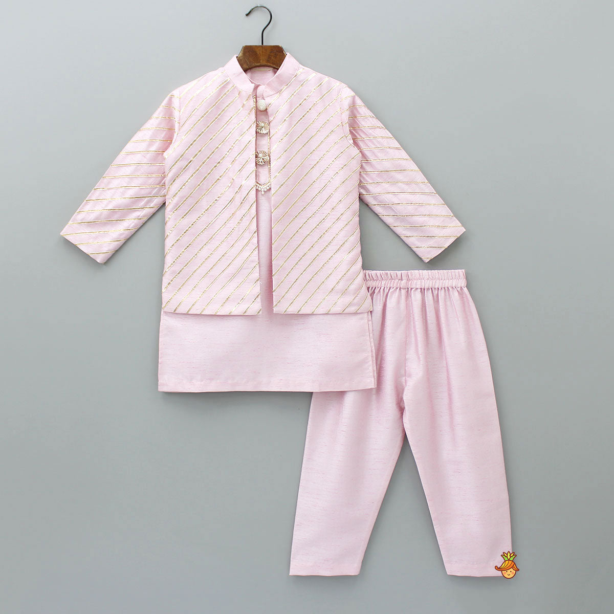 Pre Order: Exquisite Kurta With Gota Lace Detailed Jacket And Pyjama