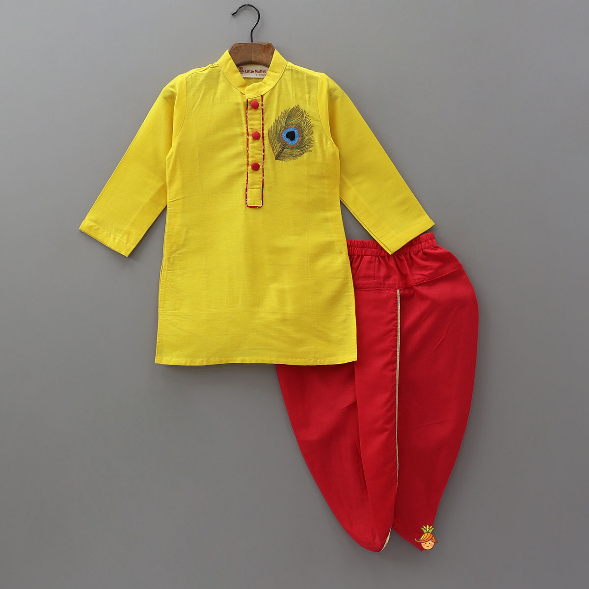 Embroidered Kurta And Dhoti With Krishna Head Band
