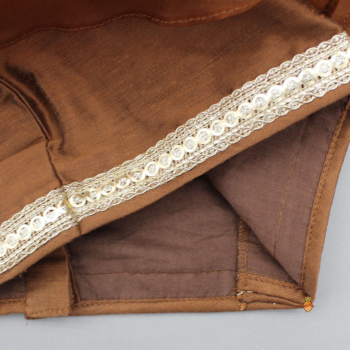 Pre Order: Organza Triple Layered Flap Brown Top And Zari Embroidered Lehenga