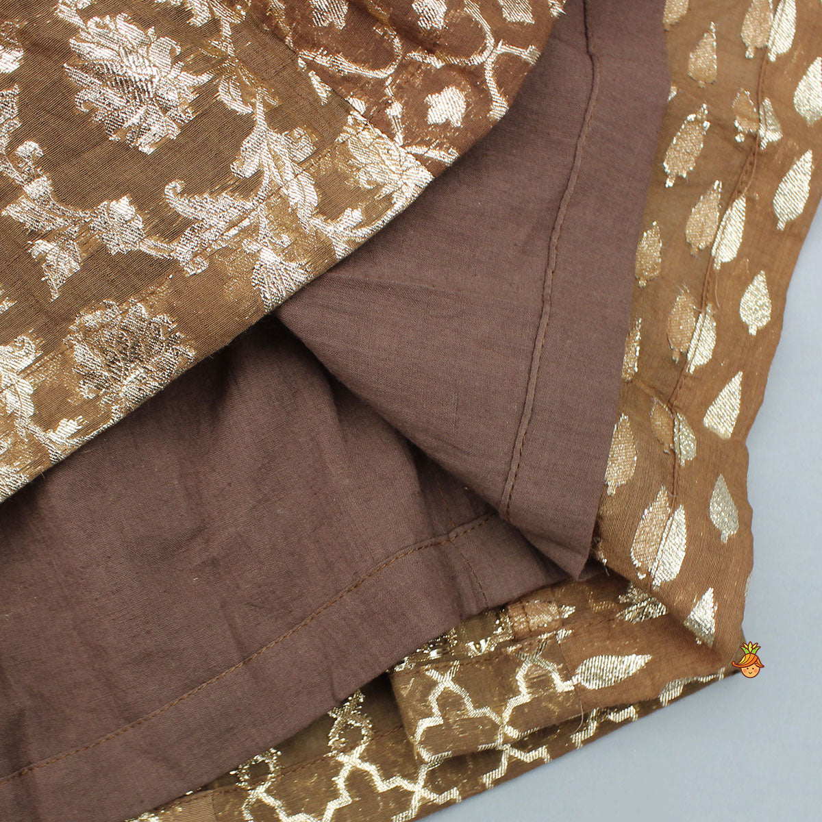 Pre Order: Organza Triple Layered Flap Brown Top And Zari Embroidered Lehenga