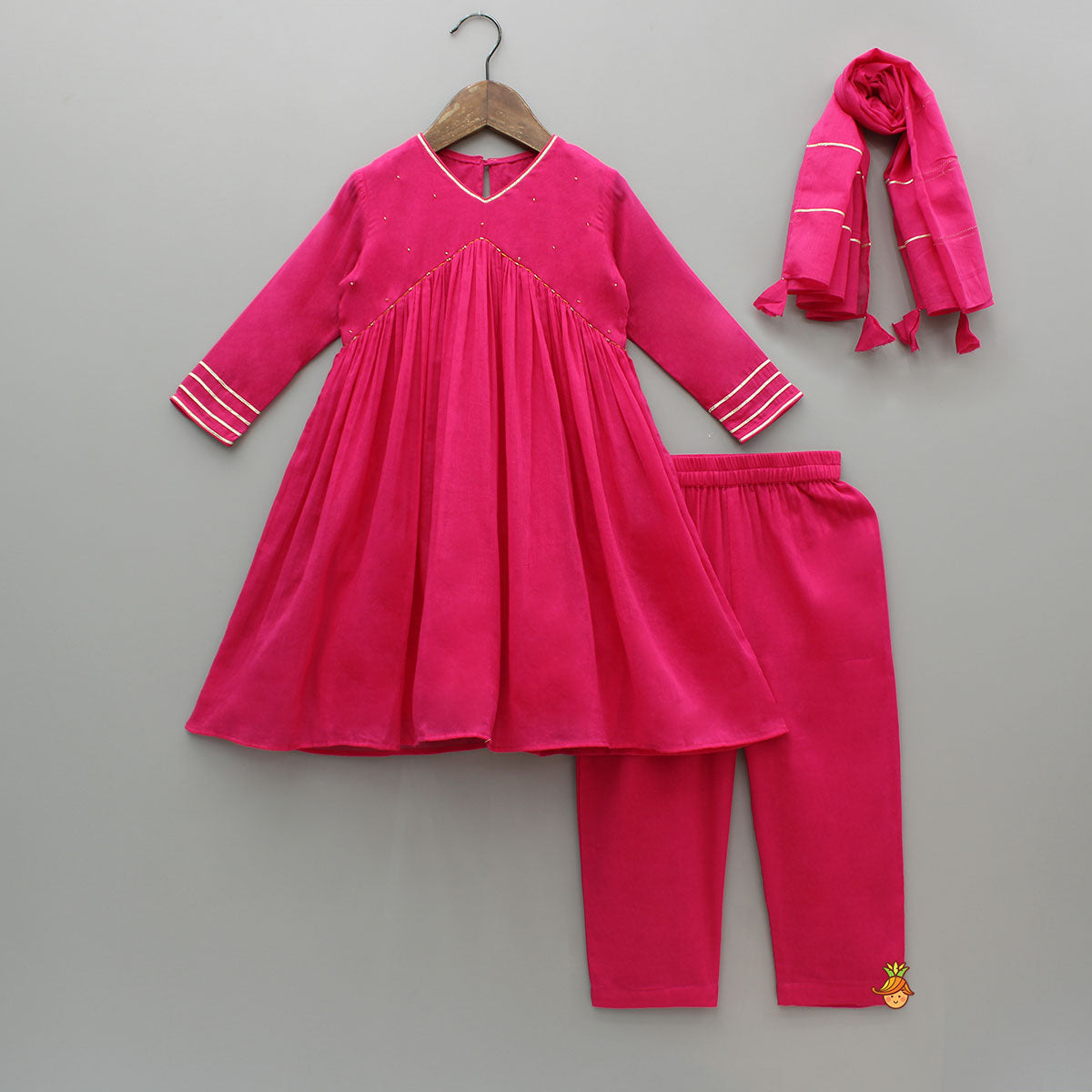 Pre Order: Beads Adorned Pink Kurti And Pant With Dupatta