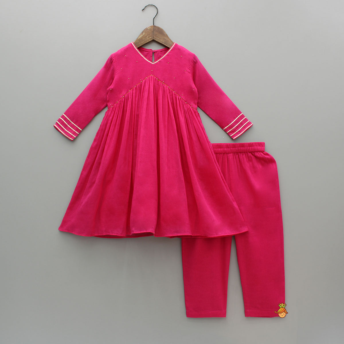 Pre Order: Beads Adorned Pink Kurti And Pant With Dupatta