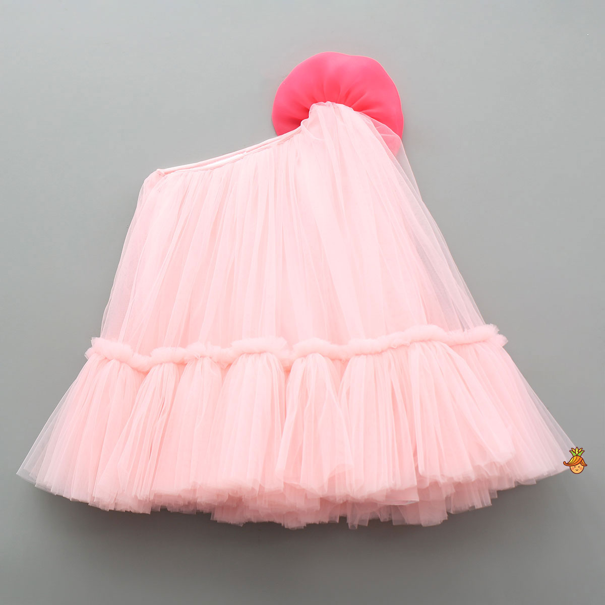 Pre Order: Swirled Flower Enhanced Pink One Shoulder Dress With Hair Band
