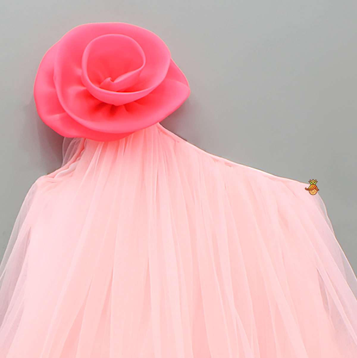 Pre Order: Swirled Flower Enhanced Pink One Shoulder Dress With Hair Band