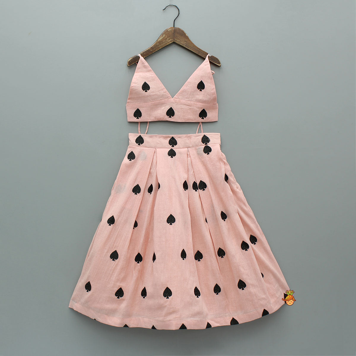 Pre Order: Spade Embroidered Stylish Tie Knot Strap Top And Lehenga