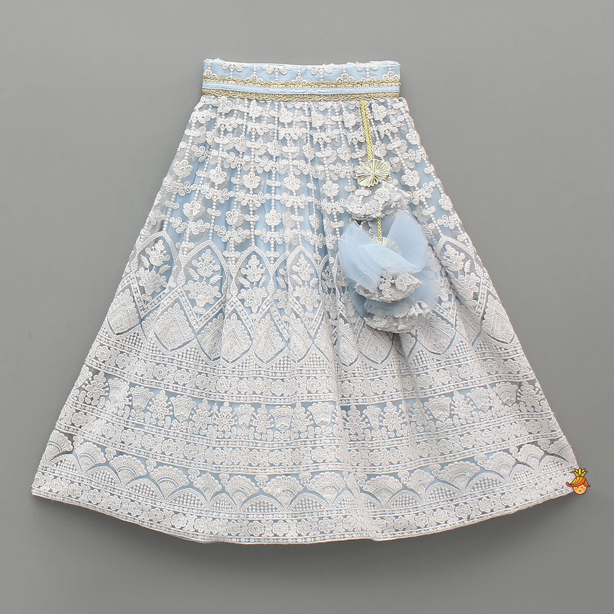 Pre Order: Sequins Embellished Blue Top And Lehenga With Dupatta And Potli Bag