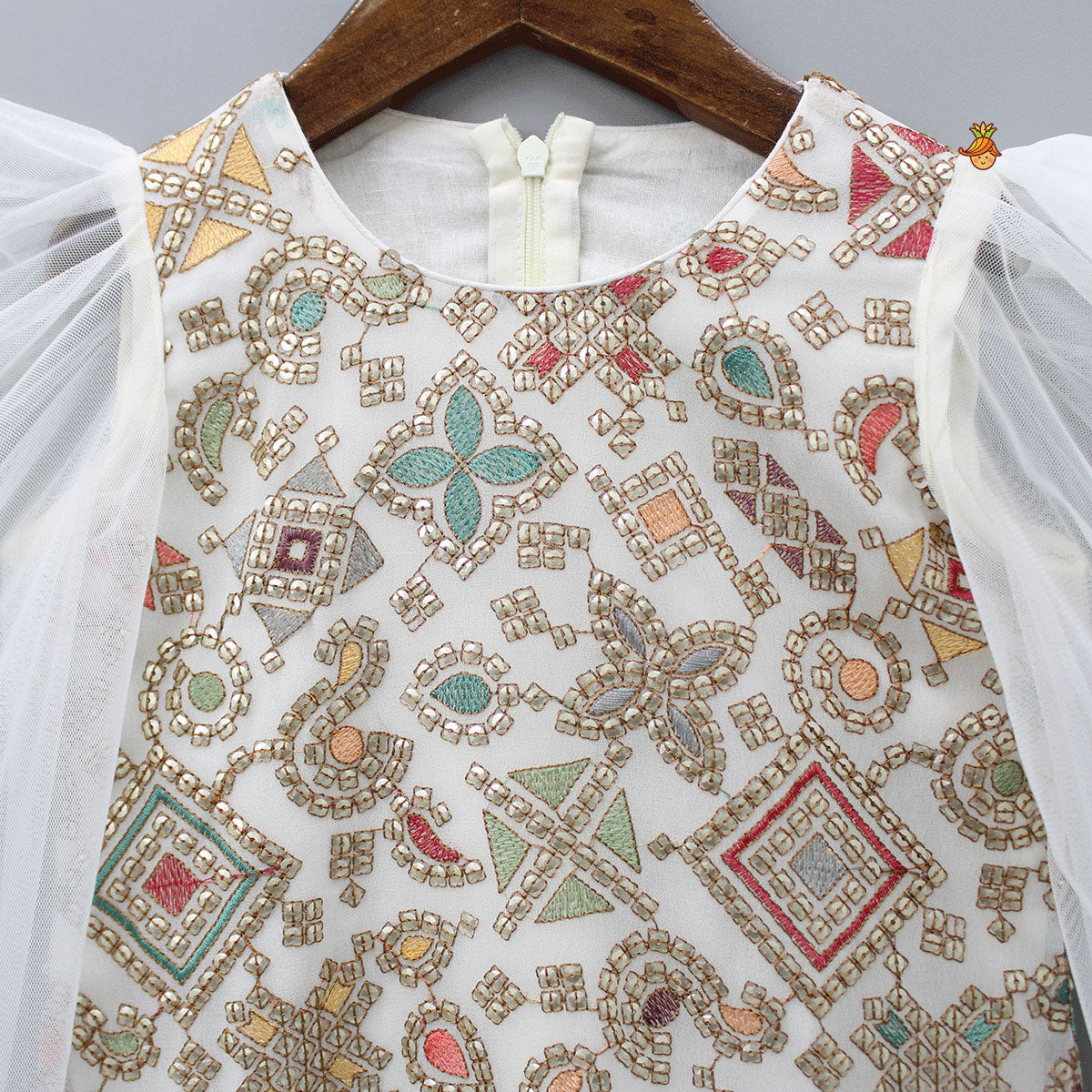 Pre Order: Sequins Embroidered Stylish Ruffled Sleeves Dress