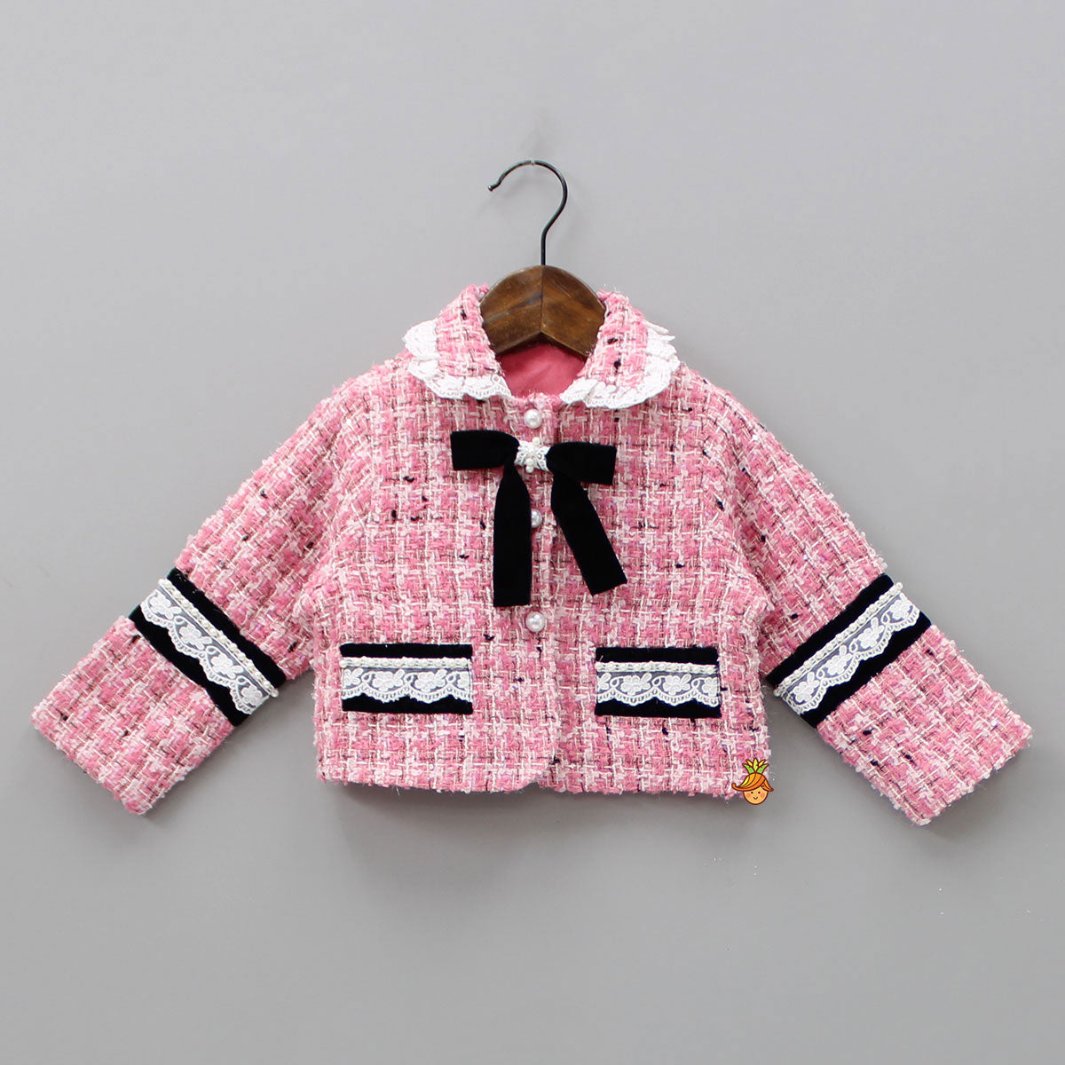 Pre Order: Pretty Pink Tweed Shirt Style Top And Skirt