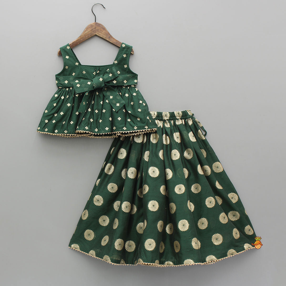 Pre Order: Embroidered Sleeveless Green Peplum Top And Lehenga