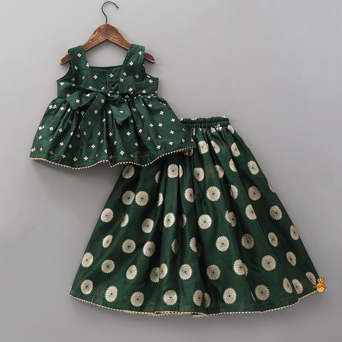 Pre Order: Embroidered Sleeveless Green Peplum Top And Lehenga