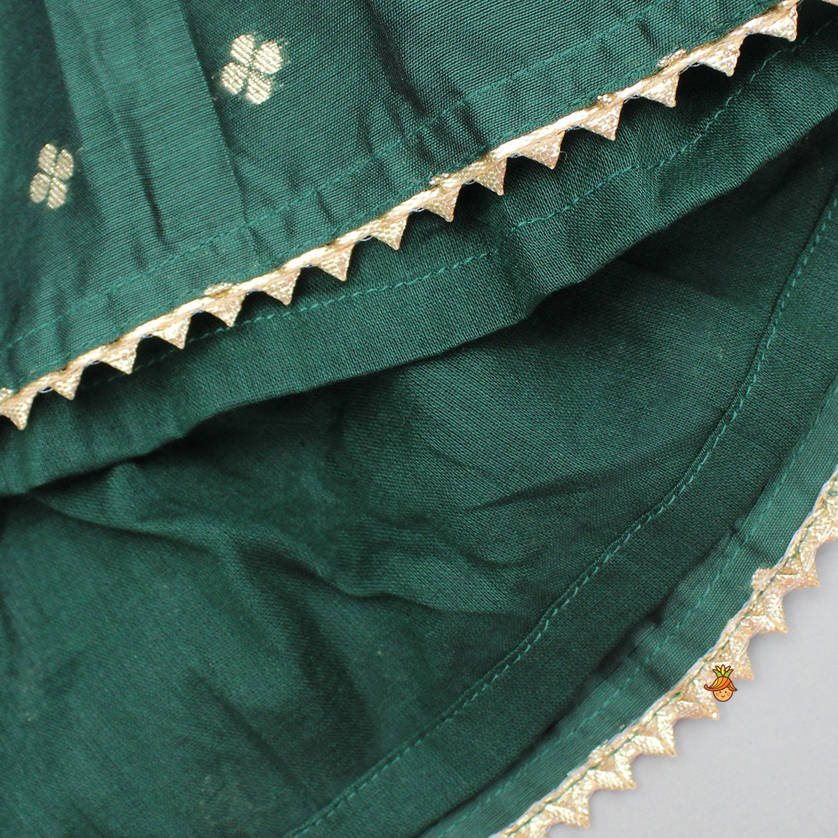Pre Order: Embroidered Sleeveless Green Peplum Top And Lehenga
