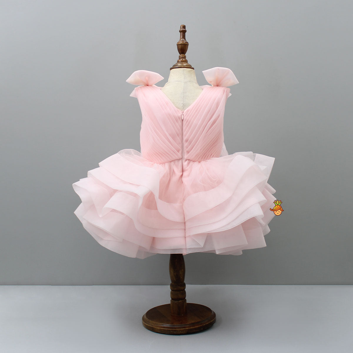 Bows Enhanced Ruffle Layered Net Dress