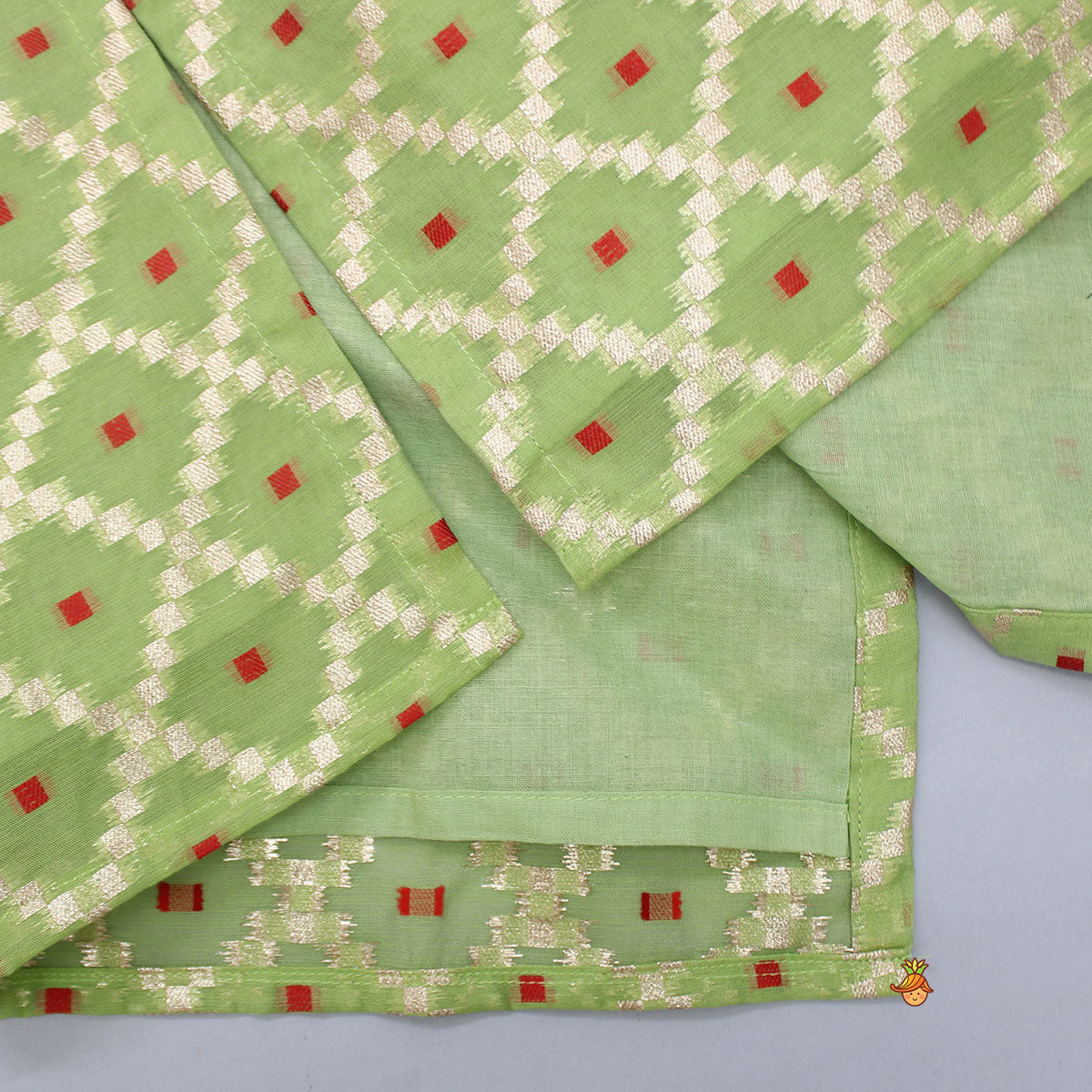 Green Kurta With Checks Embroidery And White Pyjama