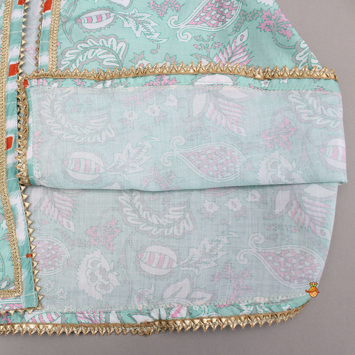 Pre Order: Printed Crop Top With Green Jacket And Sharara Style Palazzo