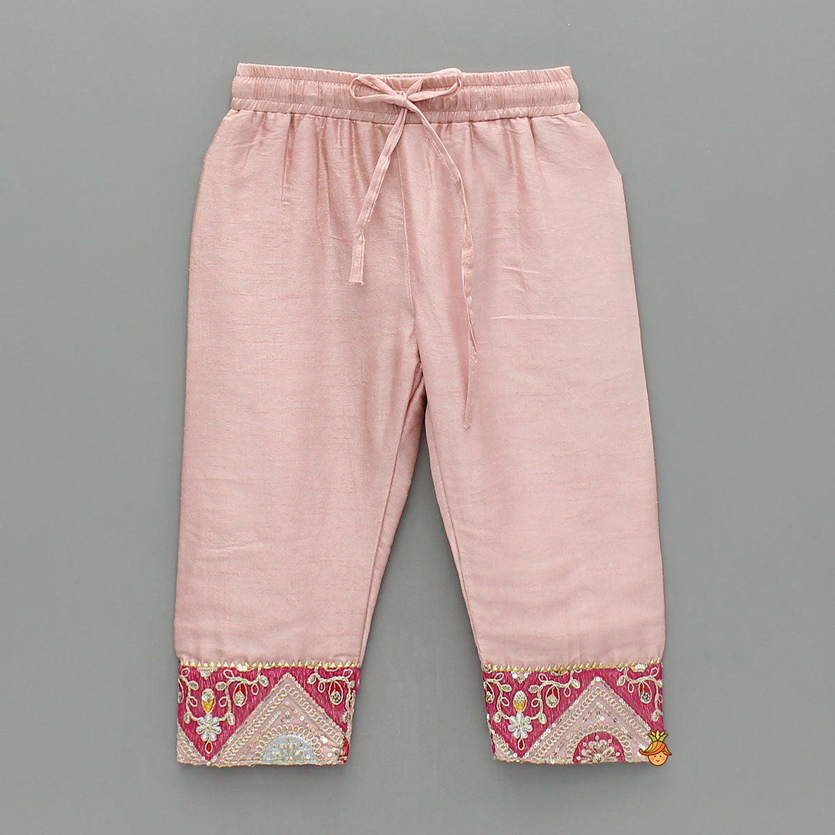 Pre Order: Embroidered Yoke Tassels Enhanced Pink Kurti And Pant