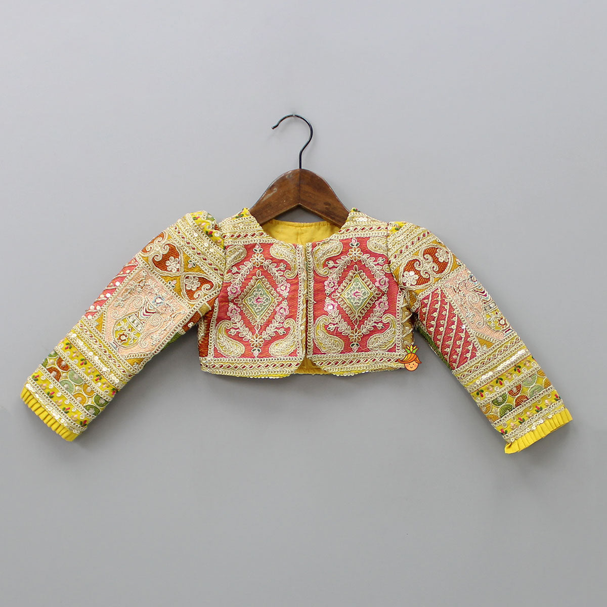 Pre Order: Round Neck Yellow Kurti With Heavy Embroidered Jacket