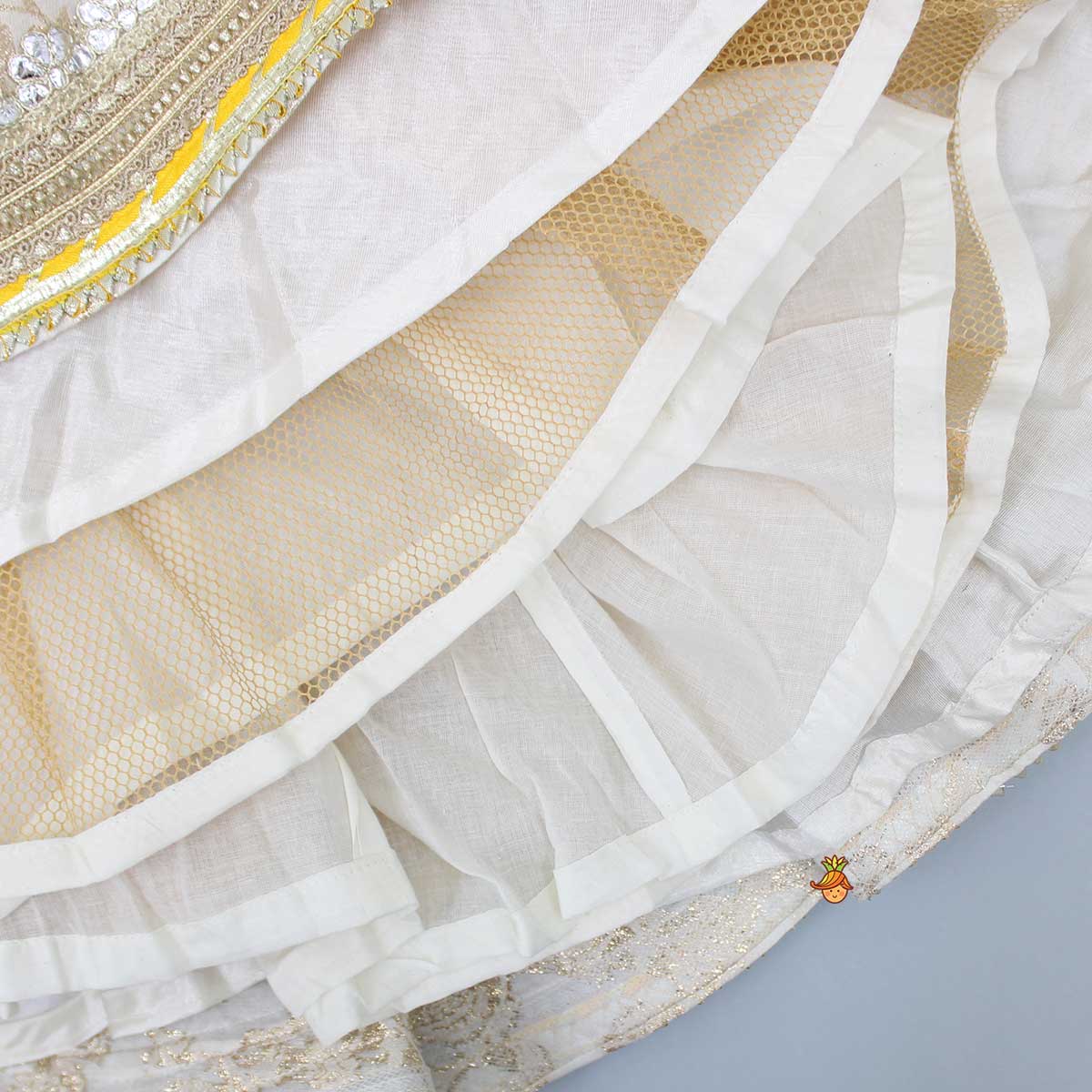 Pre Order: V Neck Chanderi Embroidered Off White Anarkali With Attached Multicolour Printed Dupatta