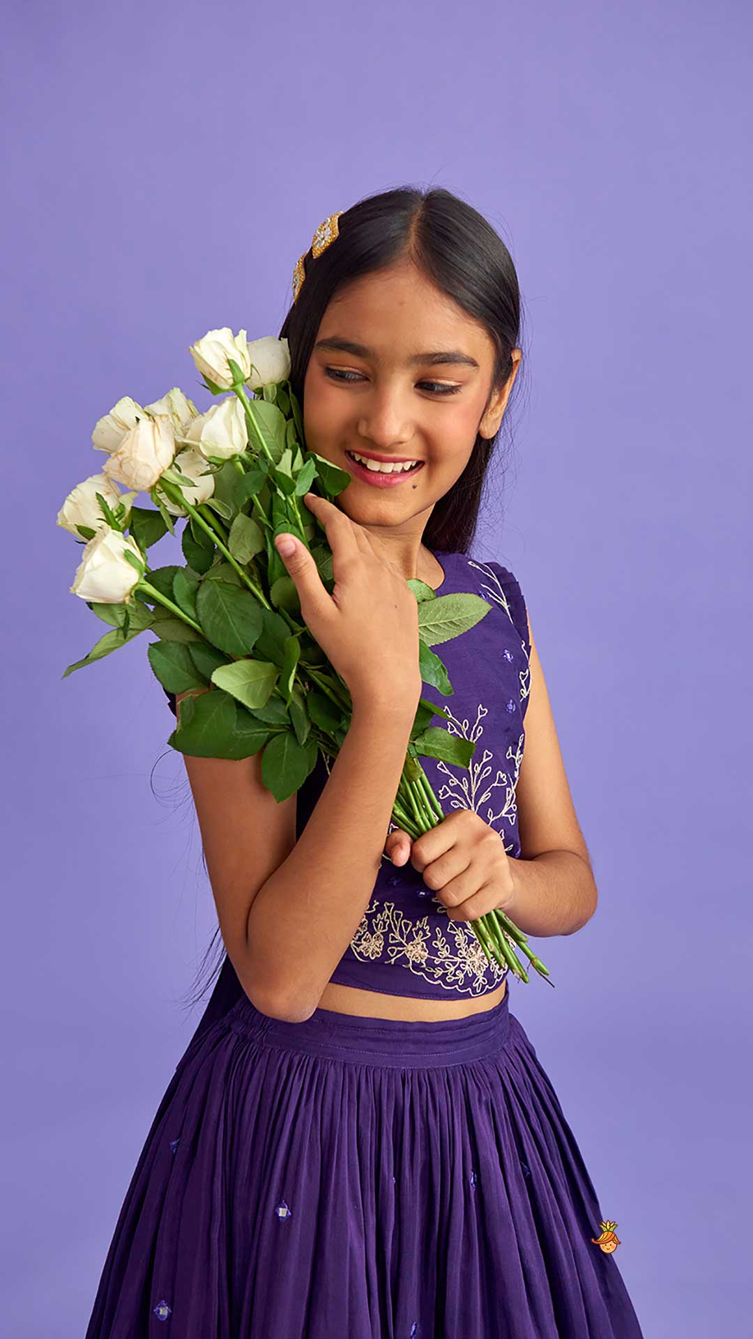 Pre Order: Dual Back Knot Detail Purple Top And Tassels Enhanced Lehenga