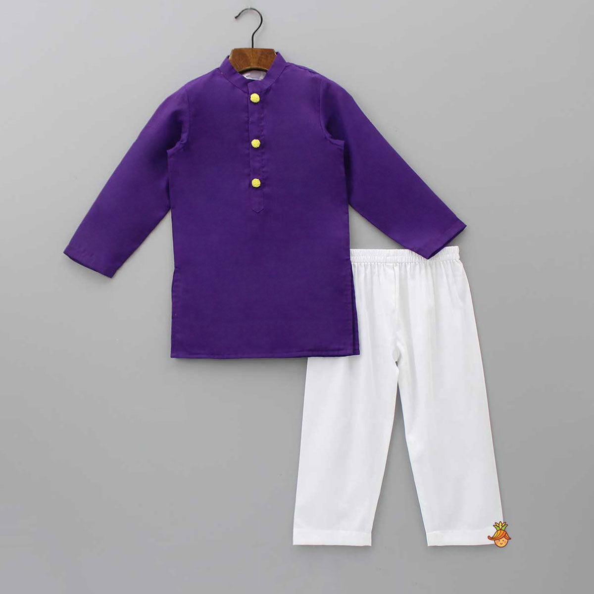 Pre Order: Purple Ethnic Kurta With Printed Open Jacket And White Pyjama