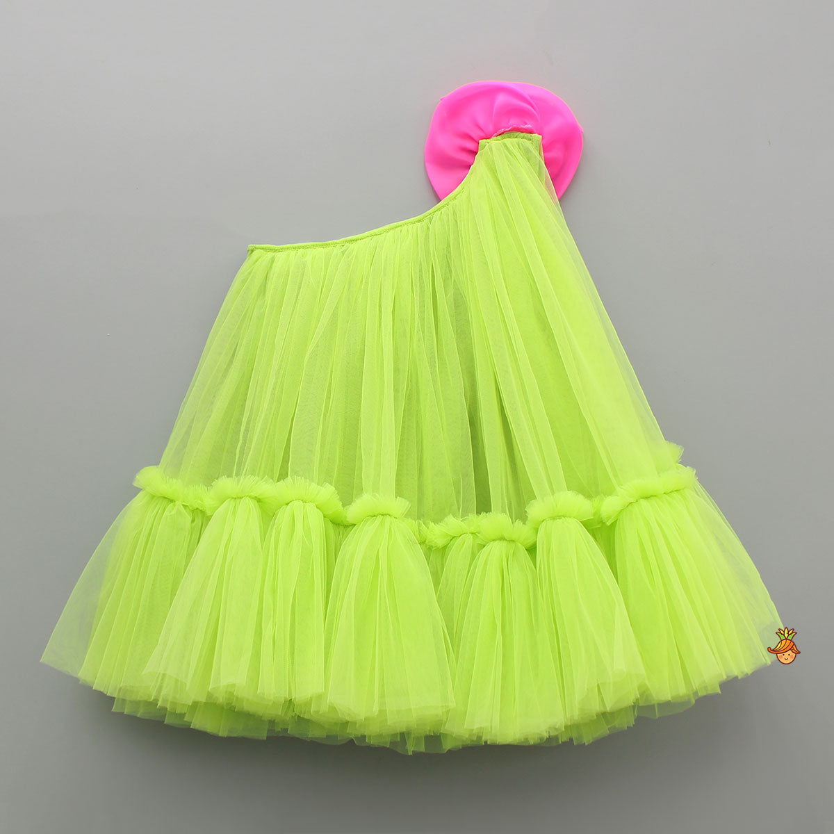 Pre Order: Contrasting Rose Adorned One Shoulder Green Dress With Matching Knot Detail Hair Band