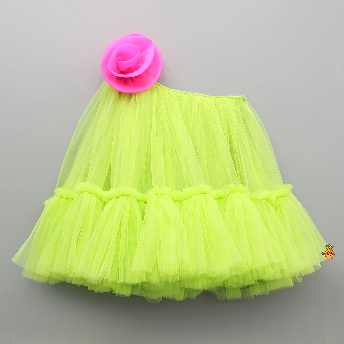 Pre Order: Contrasting Rose Adorned One Shoulder Green Dress With Matching Knot Detail Hair Band