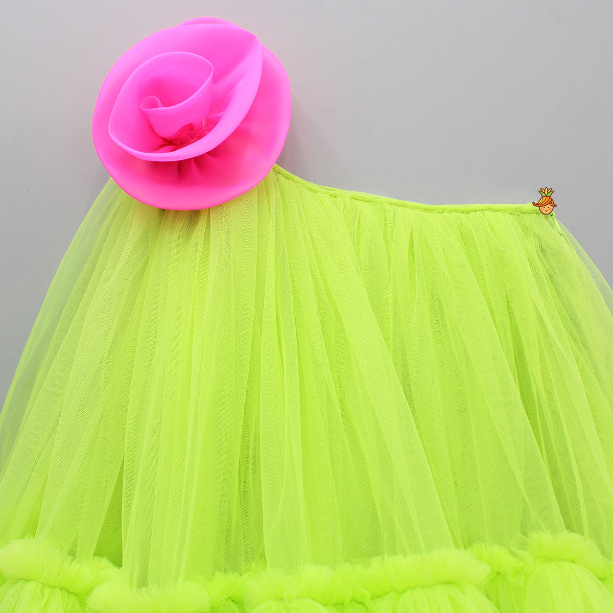 Pre Order: Contrasting Rose Adorned One Shoulder Green Dress With Matching Knot Detail Hair Band