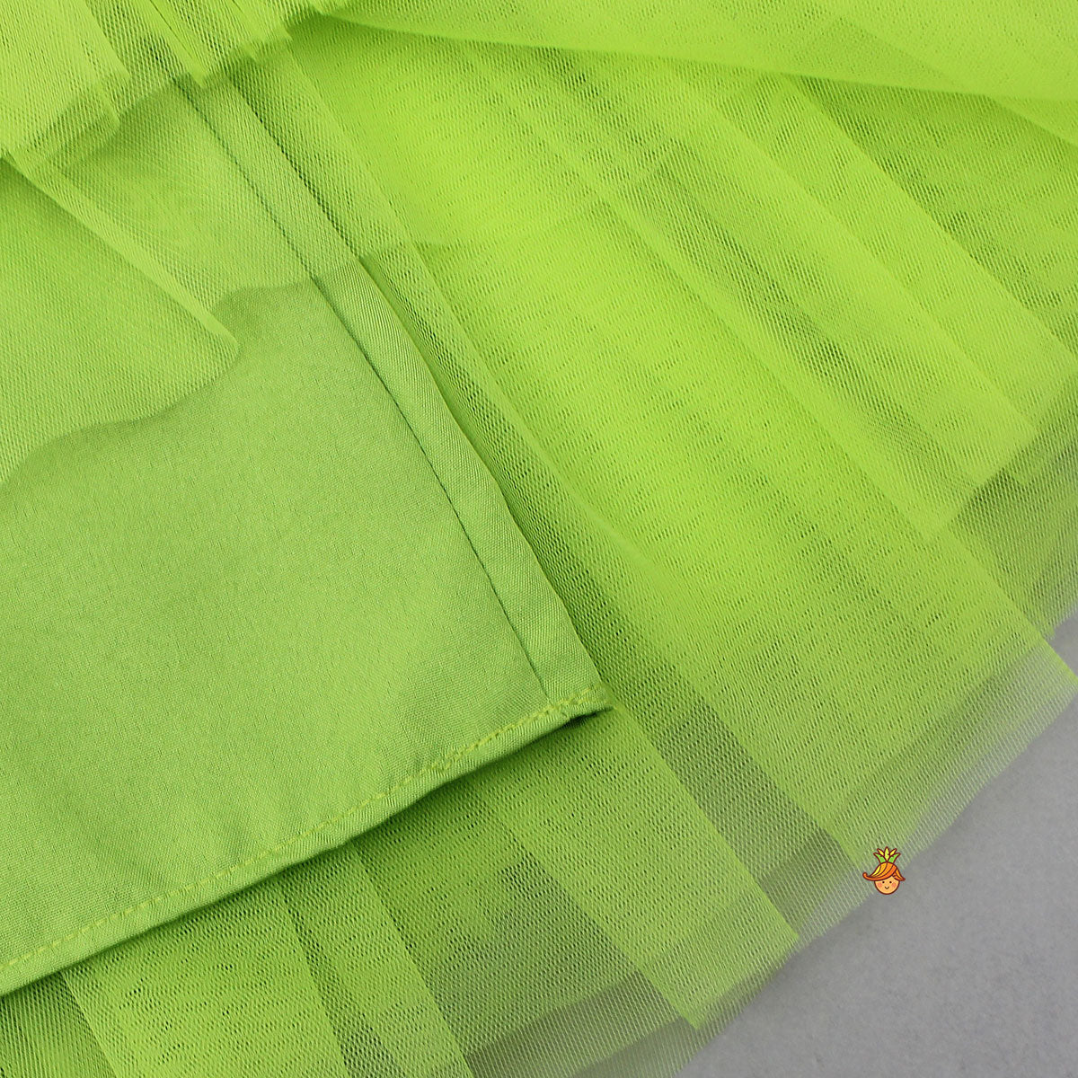 Pre Order: Contrasting Rose Adorned One Shoulder Green Dress With Matching Knot Detail Hair Band