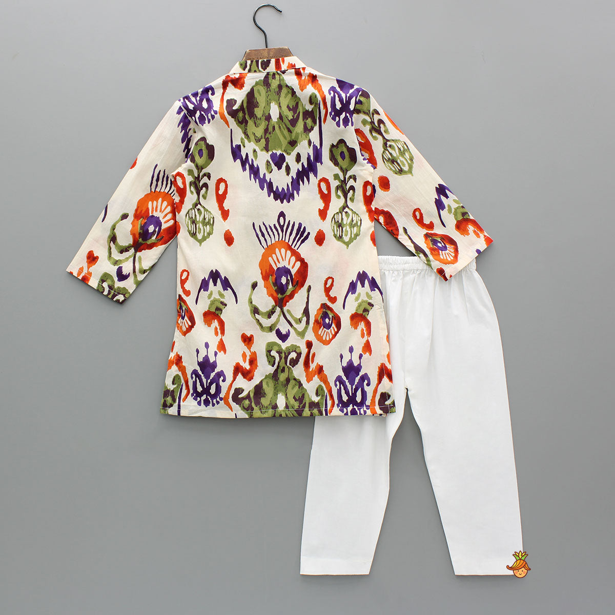 Pre Order: Pleated Hem Multicolour Printed Kurta And Pyjama