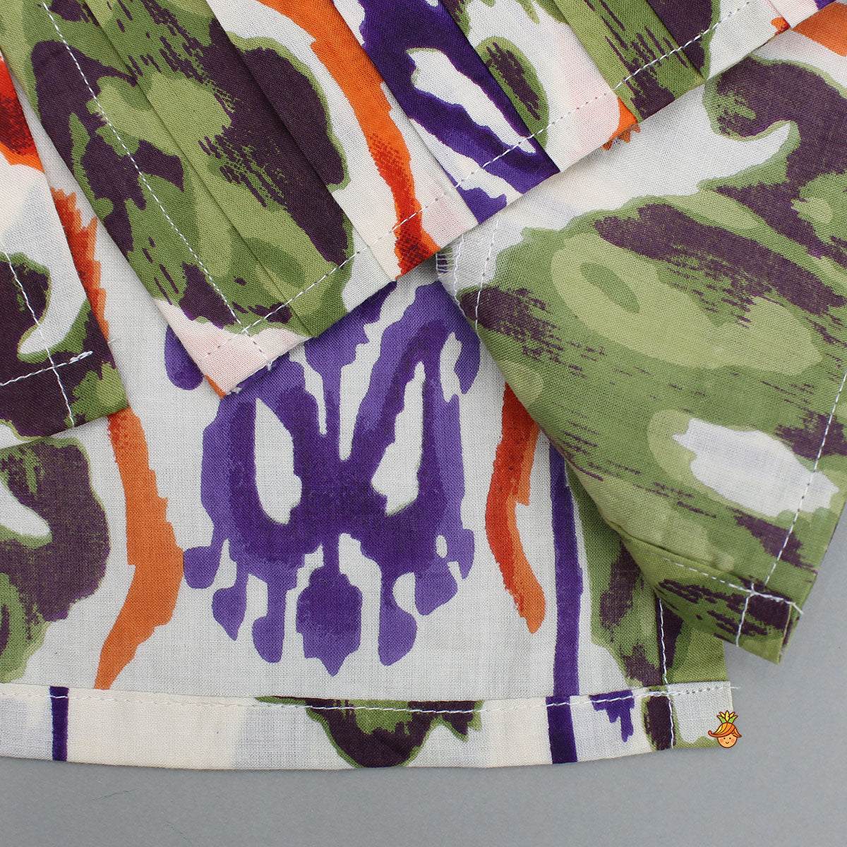 Pre Order: Pleated Hem Multicolour Printed Kurta And Pyjama