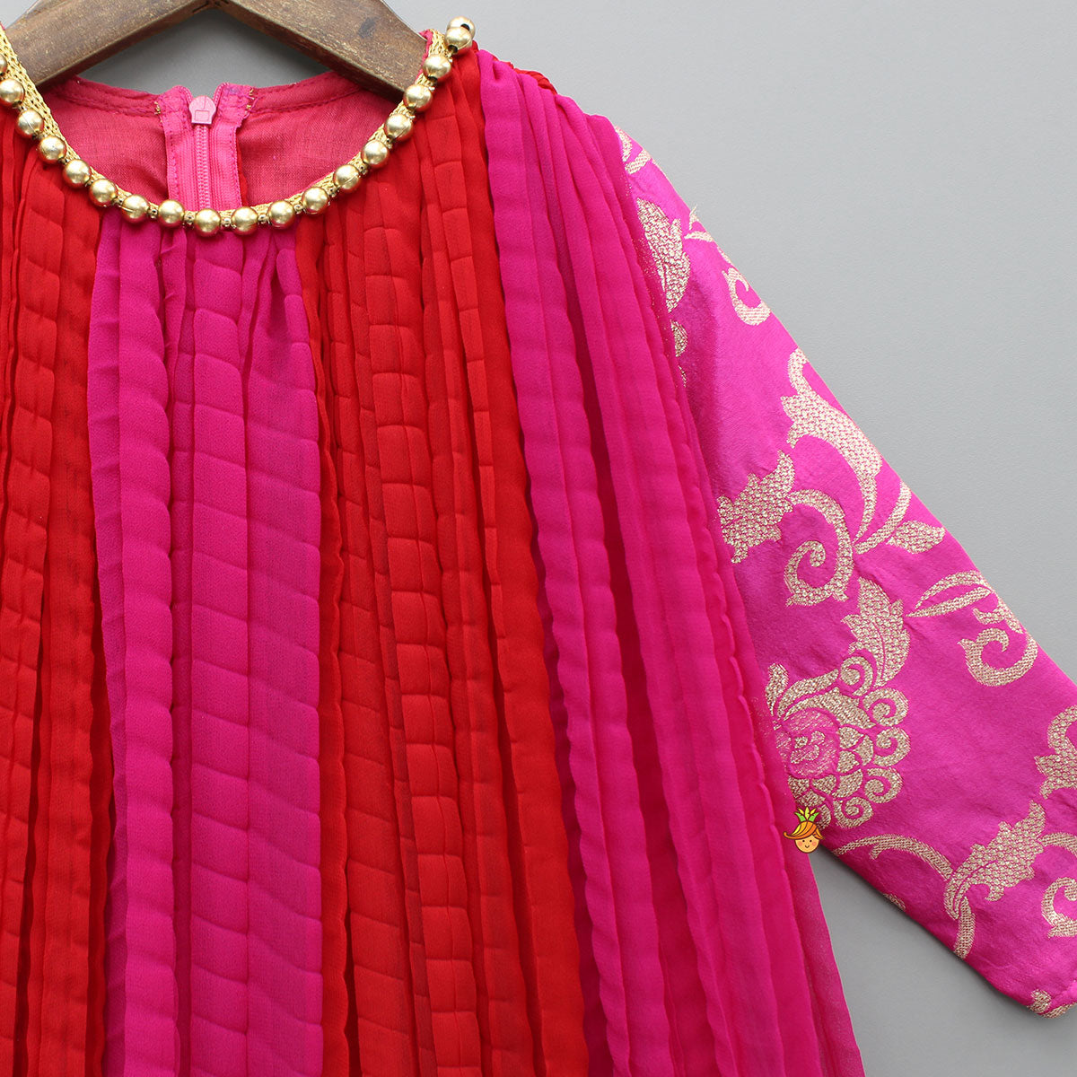 Pre Order: Dual Tone Embroidered Sleeves Kurti