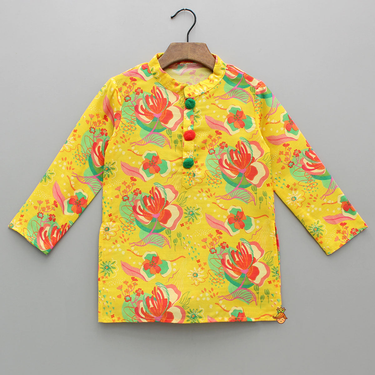 Pre Order: Pom Poms Adorned Yellow Kurta And Pockets Detail Pyjama
